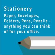 Stationery - Paper, envelopes, folders, pens, pencils - anything you can think of for your office.